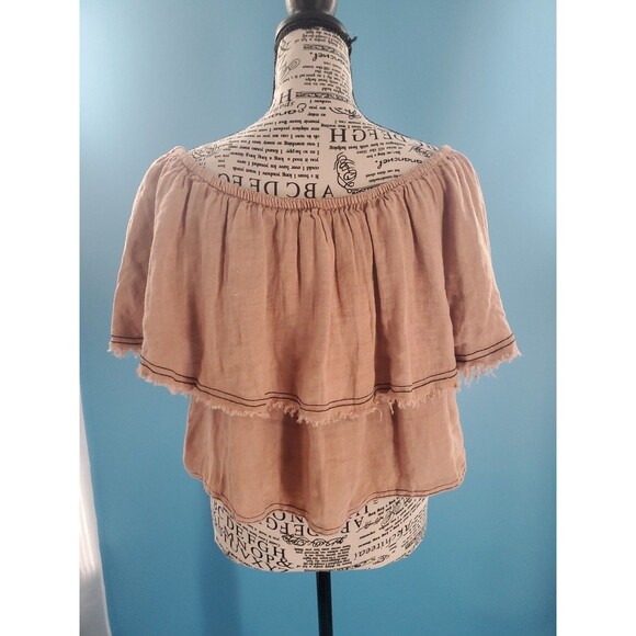 Zara Linen Top Medium Off Shoulder Distressed Boho Grundge Crop Flowy Rose - Picture 12 of 12